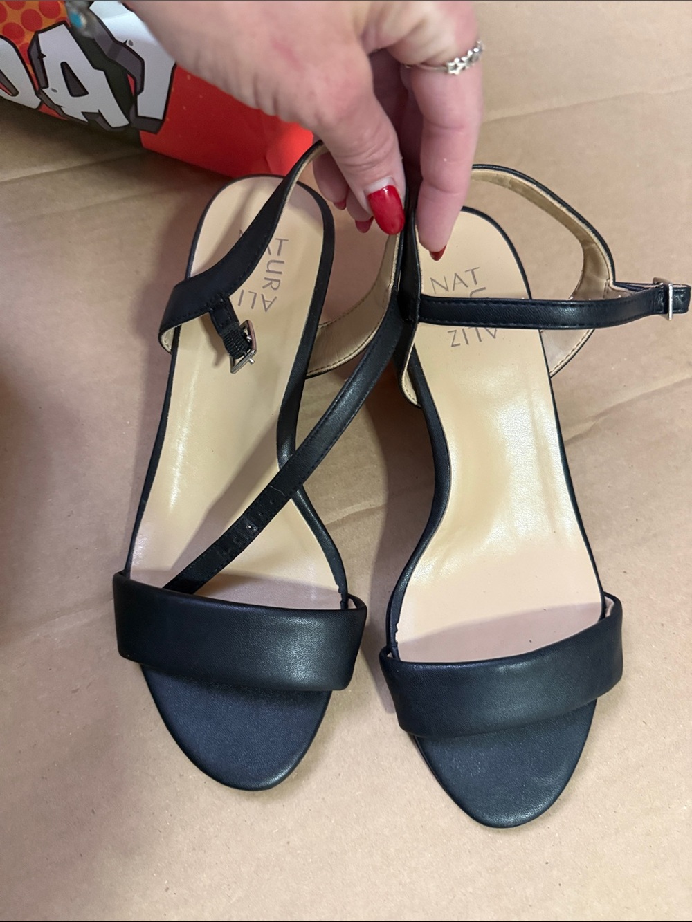 Women's Black Block Heel Slingback Sandals - Picture 2 of 4